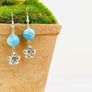 Sterling Silver Larimar Plumeria Earrings